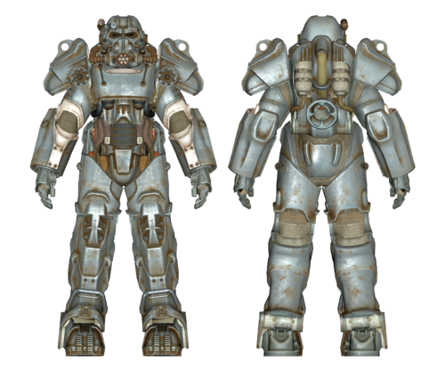 An undecorated T-60 power armor, without the insignia of the Brotherhood of Steel